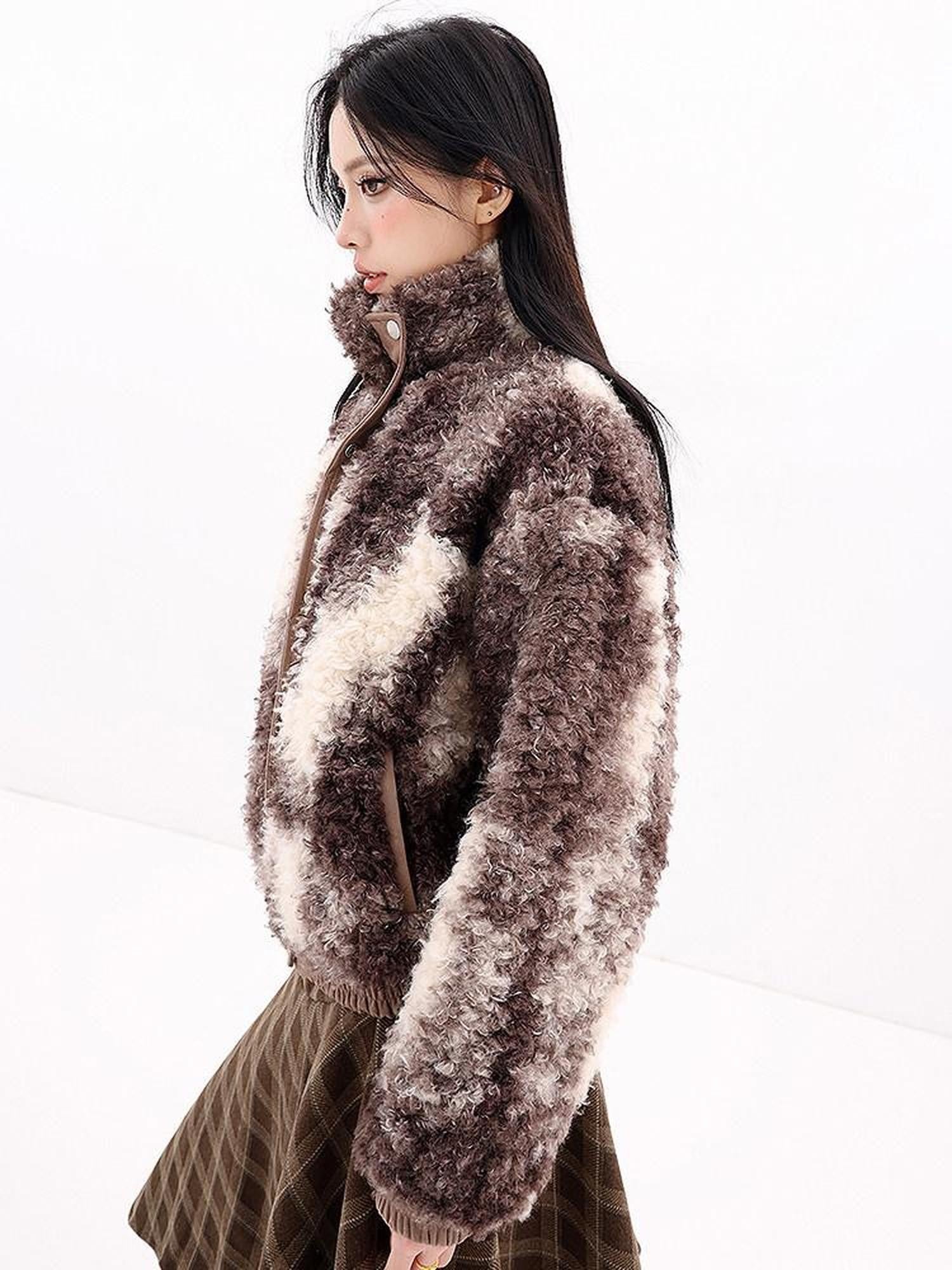QIUQIU STUDIO Printed Cropped Stand Collar Quilted Women&