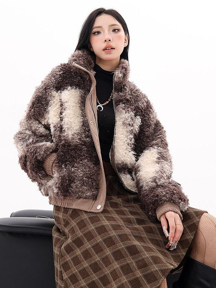 QIUQIU STUDIO Printed Cropped Stand Collar Quilted Women&