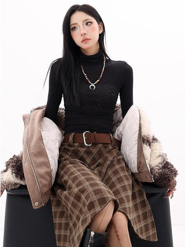 QIUQIU STUDIO Printed Cropped Stand Collar Quilted Women&