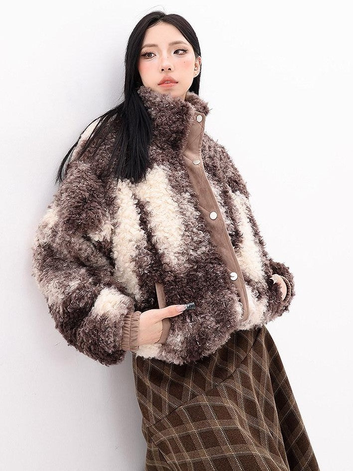 QIUQIU STUDIO Printed Cropped Stand Collar Quilted Women&
