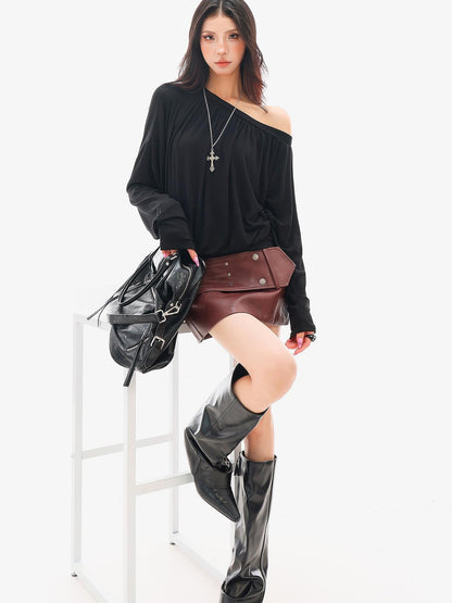 QIUQIU STUDIO Pu Leather Bodycon A Line Women&