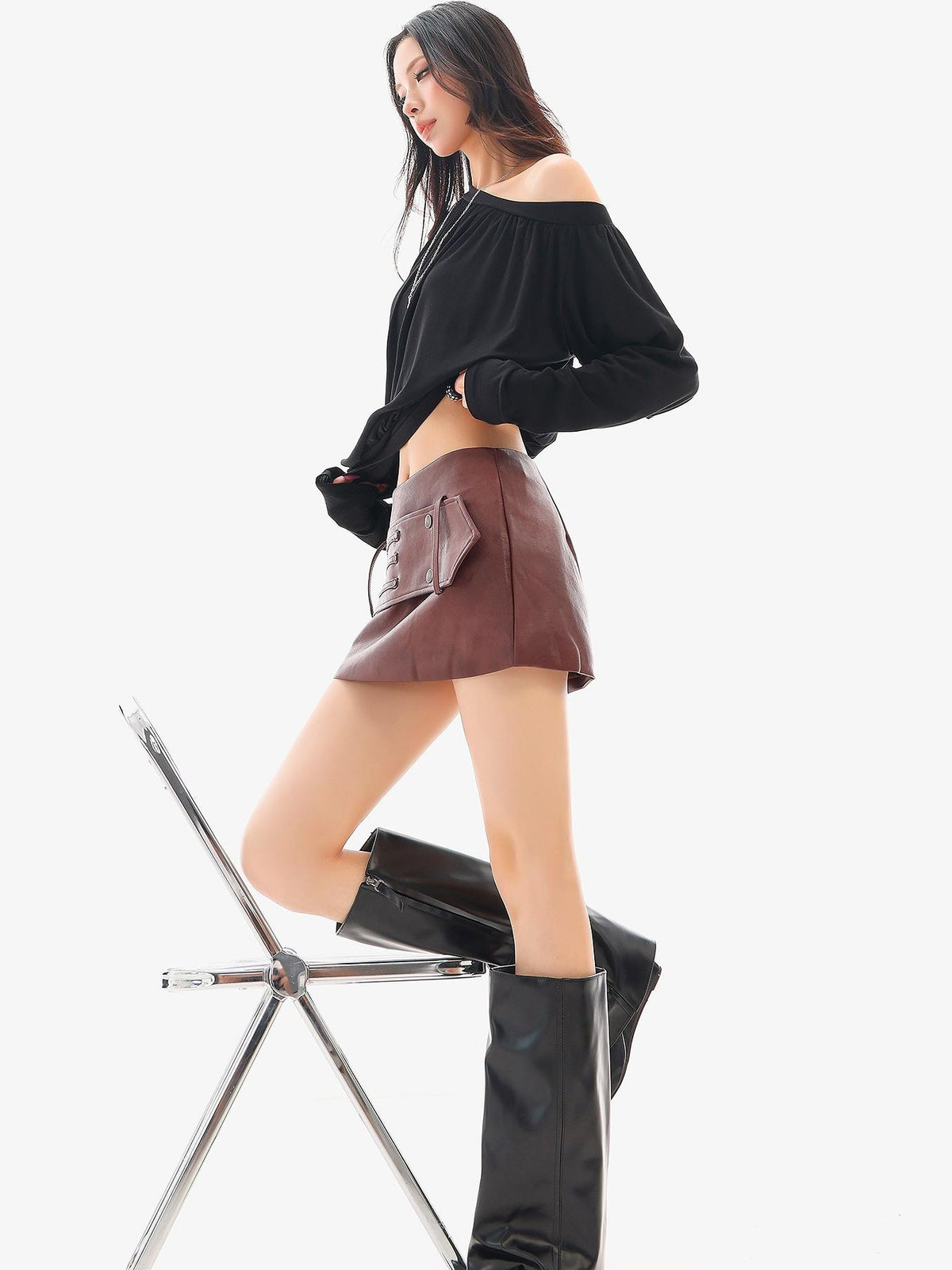 QIUQIU STUDIO Pu Leather Bodycon A Line Women&