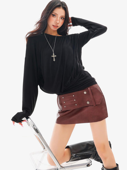 QIUQIU STUDIO Pu Leather Bodycon A Line Women&