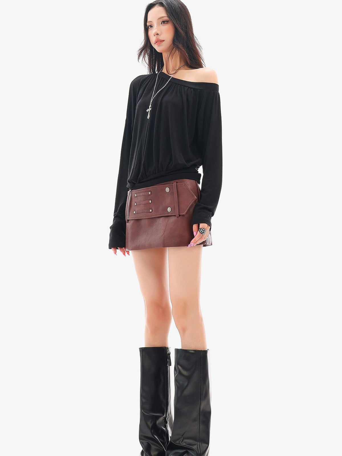 QIUQIU STUDIO Pu Leather Bodycon A Line Women&
