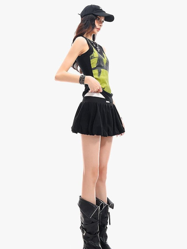 QIUQIU STUDIO Puff A Line Colorblock Patchwork Double Waistband Women&