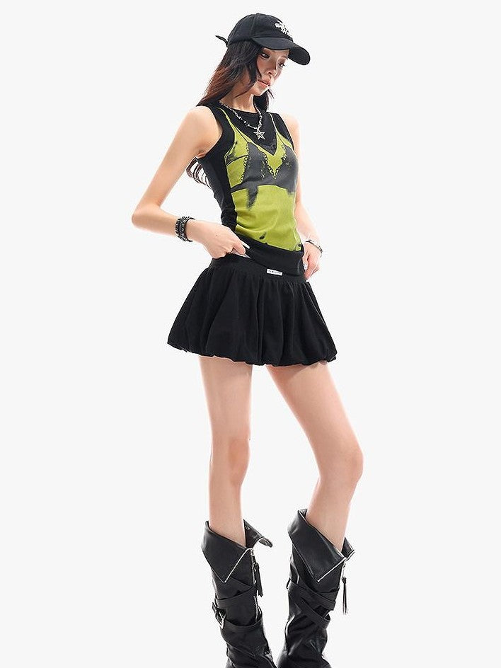 QIUQIU STUDIO Puff A Line Colorblock Patchwork Double Waistband Women&