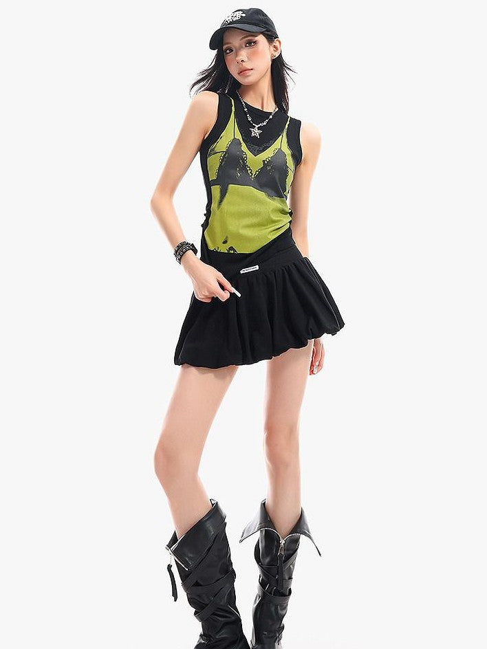 QIUQIU STUDIO Puff A Line Colorblock Patchwork Double Waistband Women&
