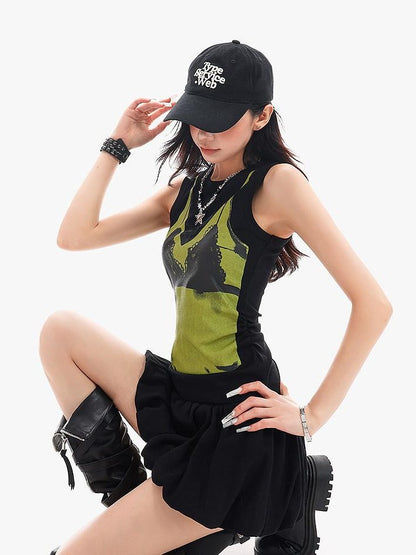 QIUQIU STUDIO Puff A Line Colorblock Patchwork Double Waistband Women&