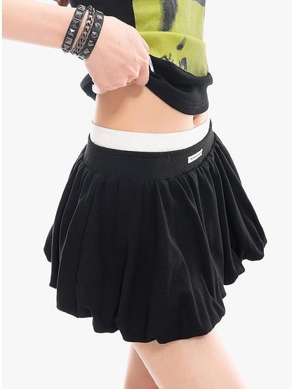 QIUQIU STUDIO Puff A Line Colorblock Patchwork Double Waistband Women&