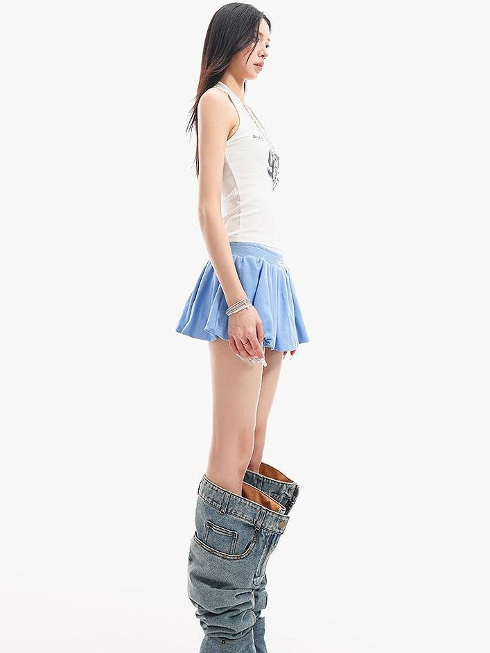 QIUQIU STUDIO Puff A Line Colorblock Patchwork Double Waistband Women&