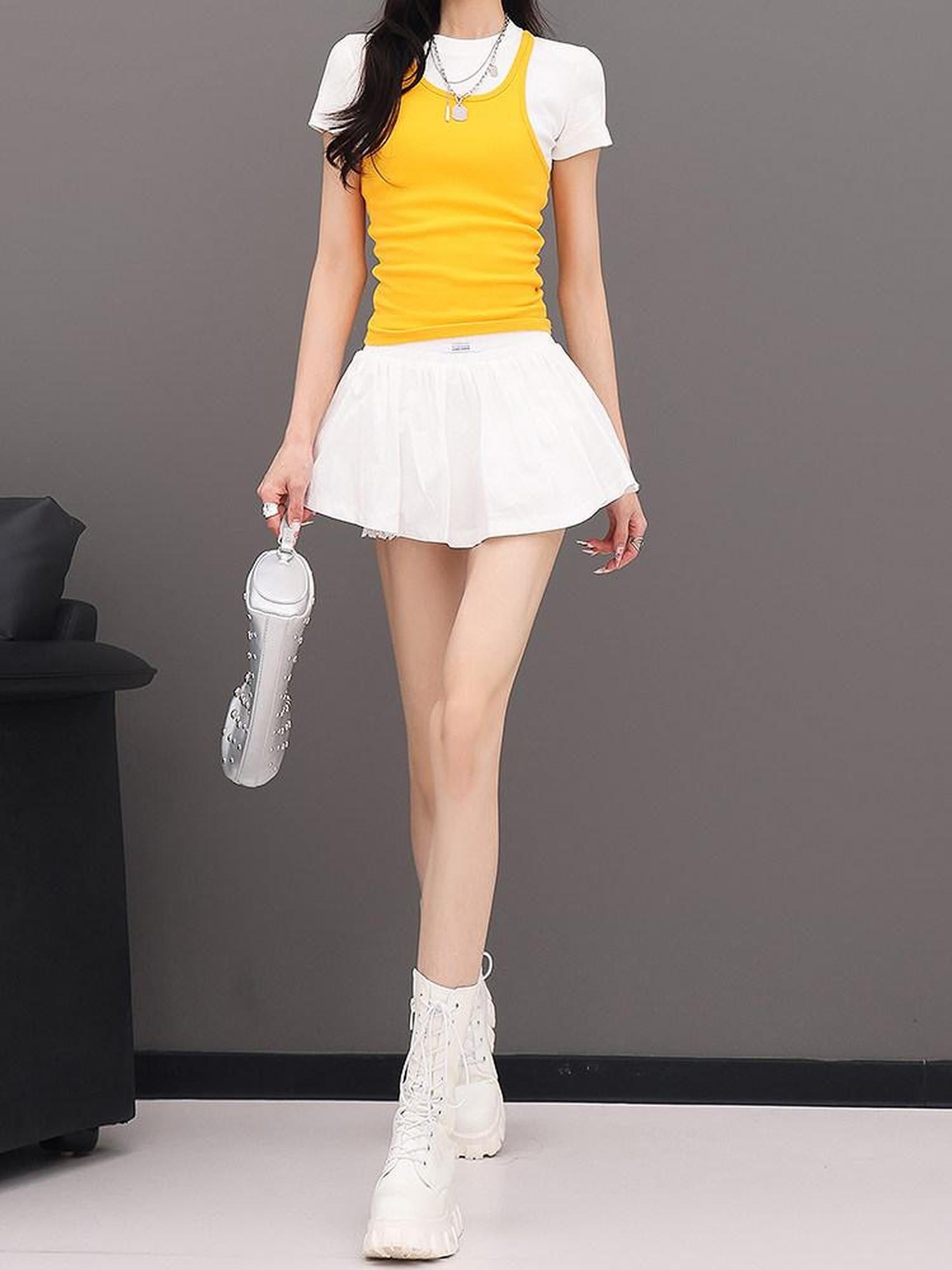 QIUQIU STUDIO Puff A Line Panel Anti Exposure Anti Static Elastic Waist Women&