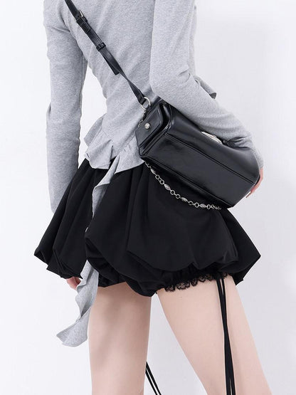 QIUQIU STUDIO Puffed Patchwork A Line Elastic Waist Women&