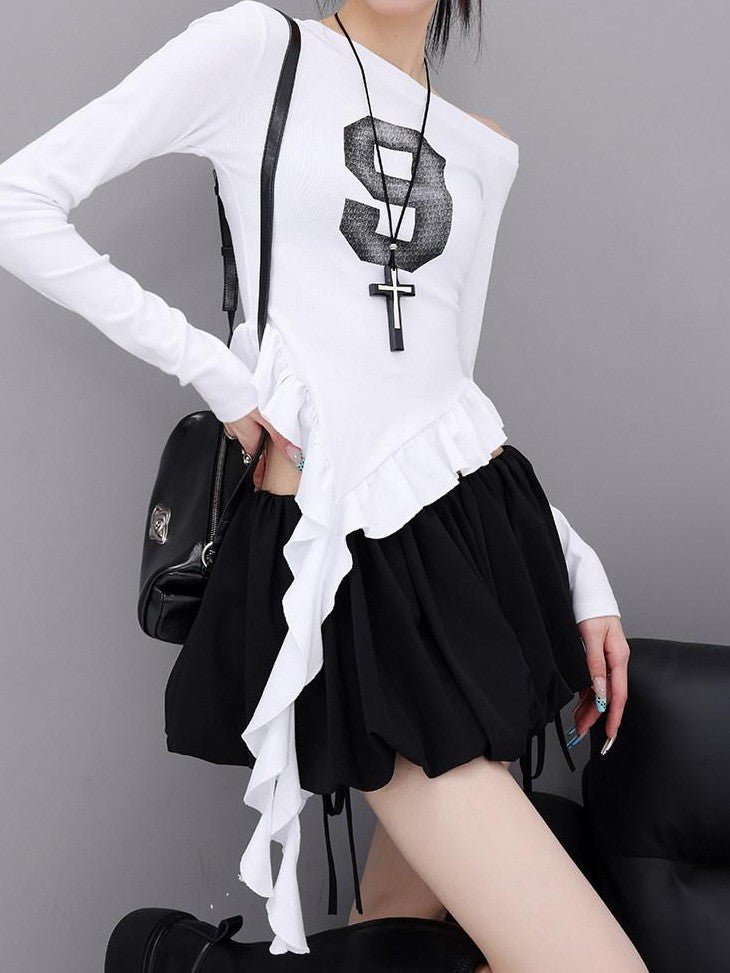 QIUQIU STUDIO Puffed Patchwork A Line Elastic Waist Women&