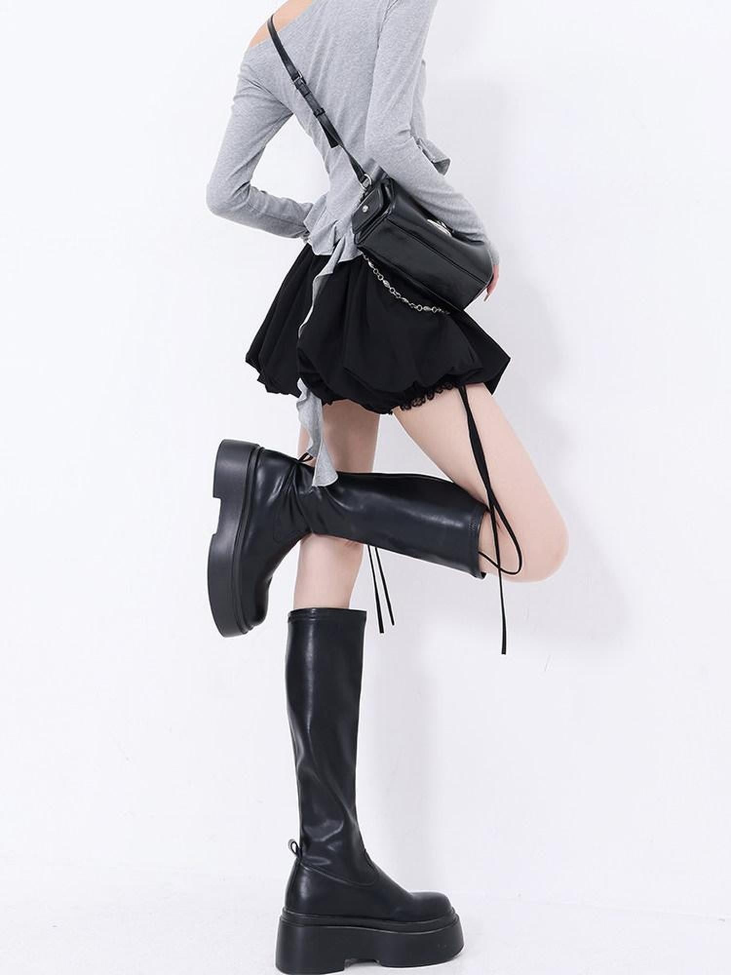 QIUQIU STUDIO Puffed Patchwork A Line Elastic Waist Women&