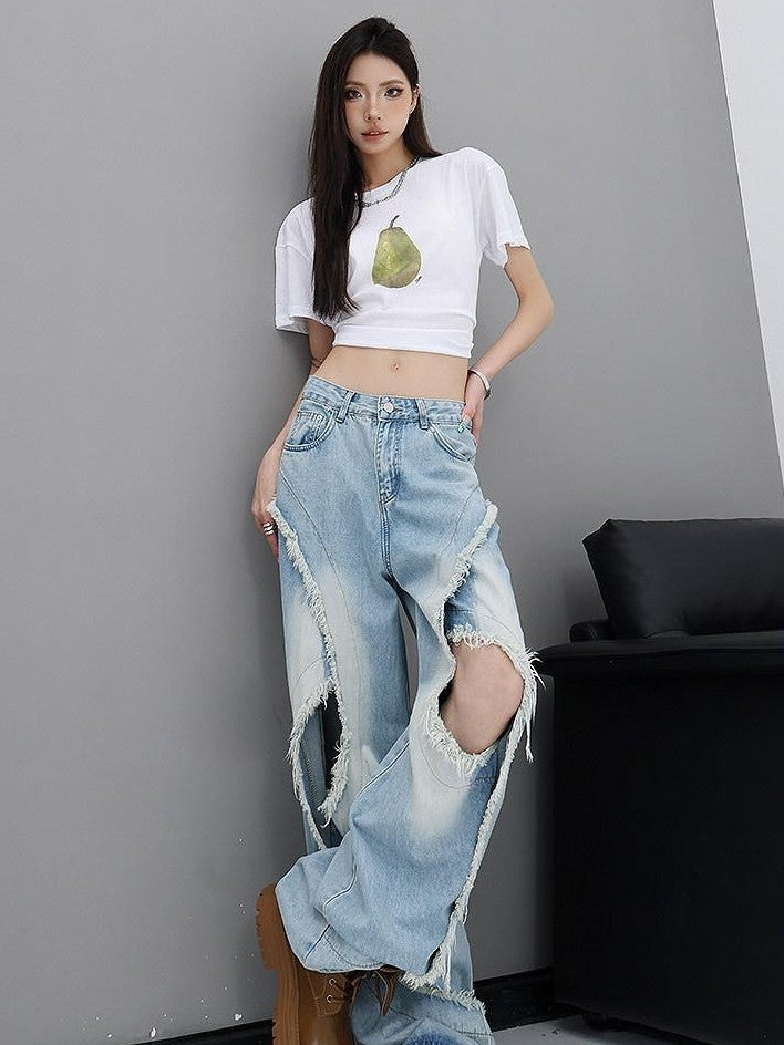 QIUQIU STUDIO Raw Hem Distressed Tall Fit Women&