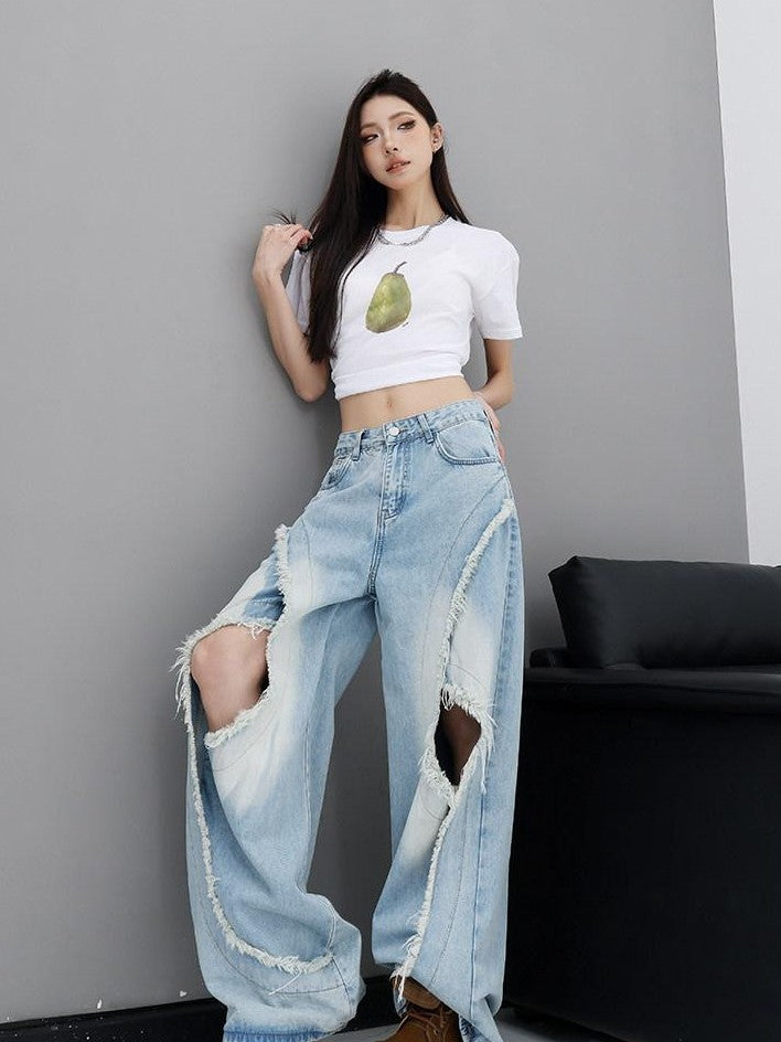 QIUQIU STUDIO Raw Hem Distressed Tall Fit Women&