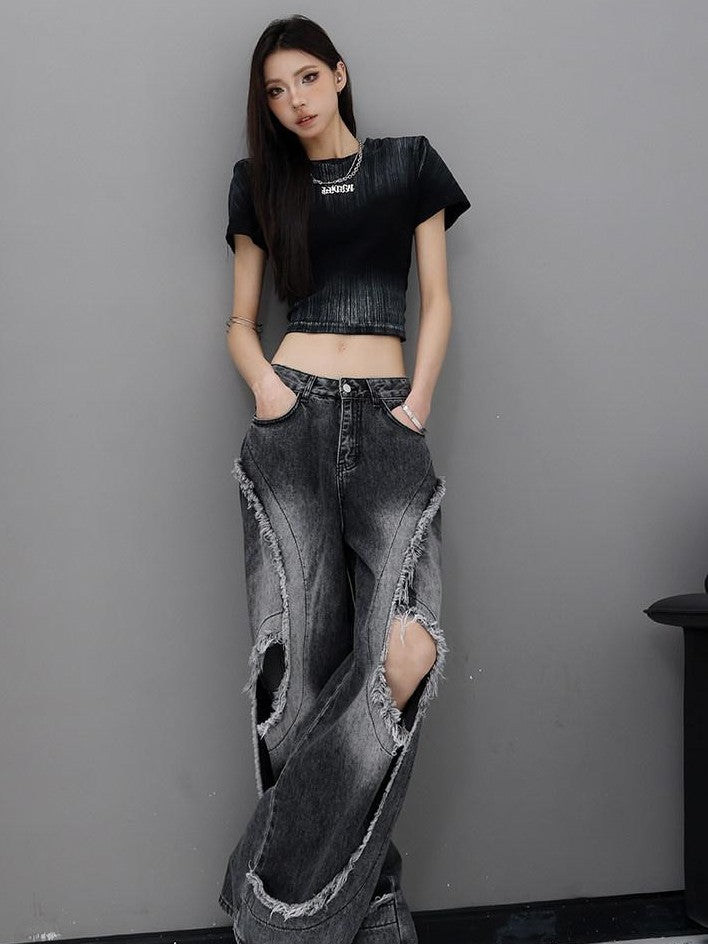 QIUQIU STUDIO Raw Hem Distressed Tall Fit Women&