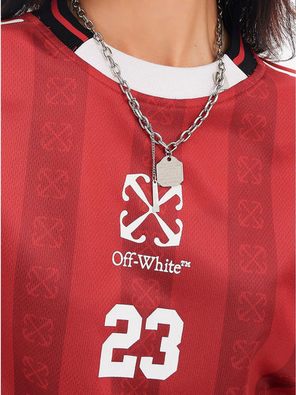 QIUQIU STUDIO Red Blue Colorblock Soccer Number Print Loose Women&