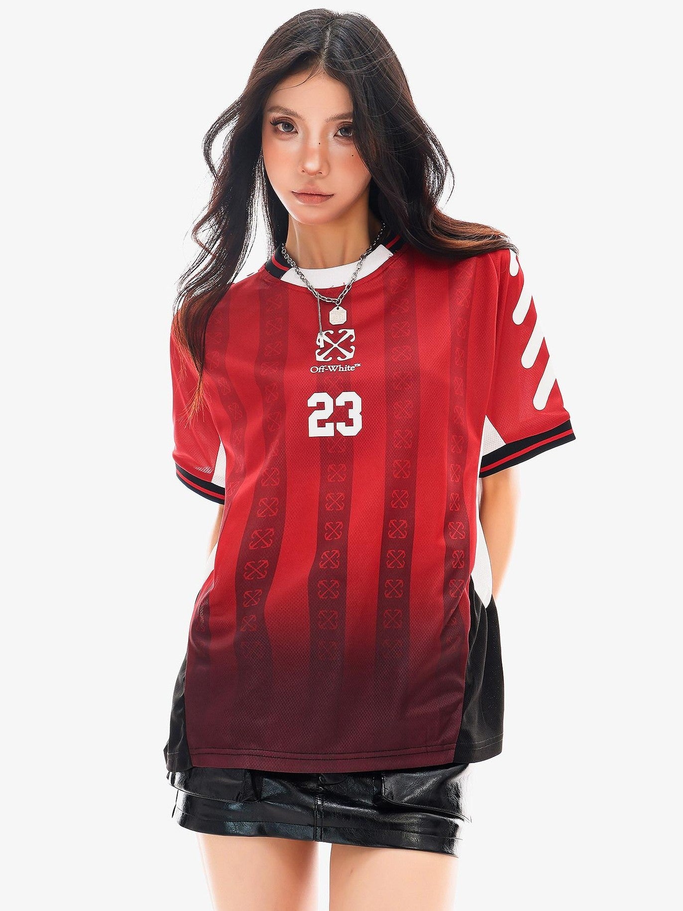 QIUQIU STUDIO Red Blue Colorblock Soccer Number Print Loose Women&