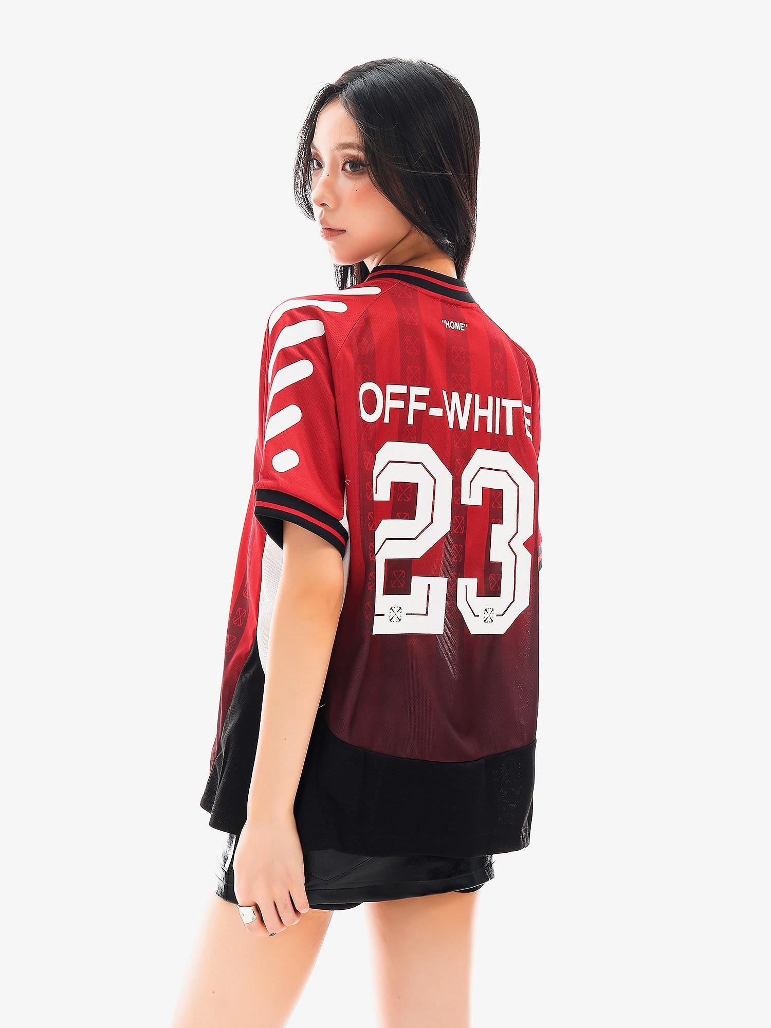 QIUQIU STUDIO Red Blue Colorblock Soccer Number Print Loose Women&