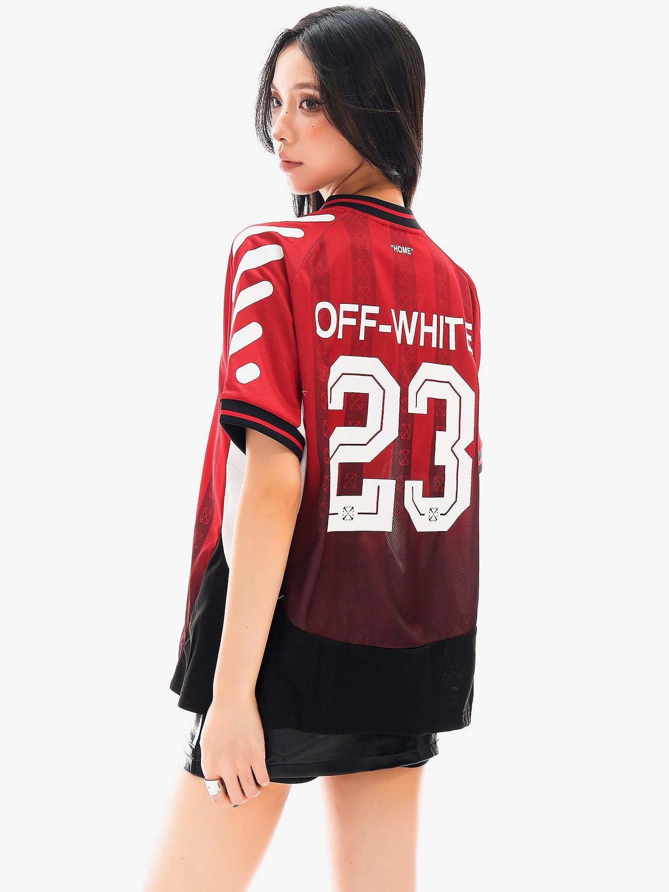 QIUQIU STUDIO Red Blue Colorblock Soccer Number Print Loose Women&
