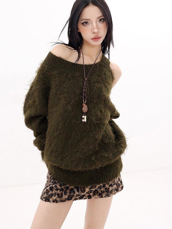 QIUQIU STUDIO Retro Leopard Print A Line Slim Mid Waist Lined Women&