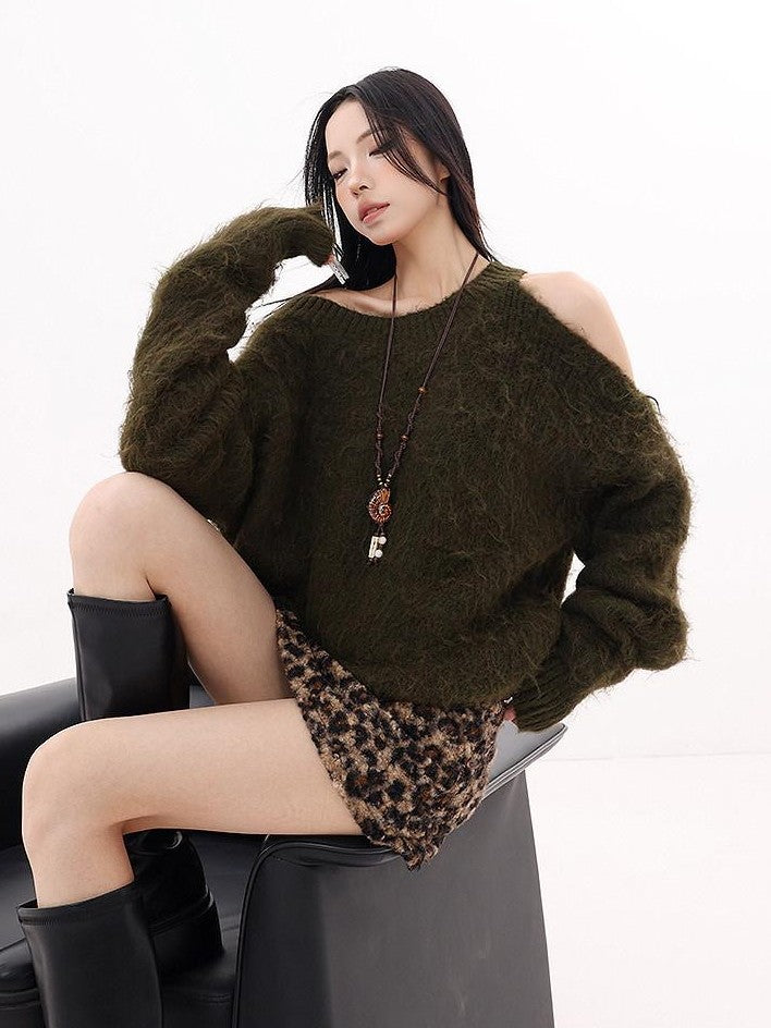 QIUQIU STUDIO Retro Leopard Print A Line Slim Mid Waist Lined Women&