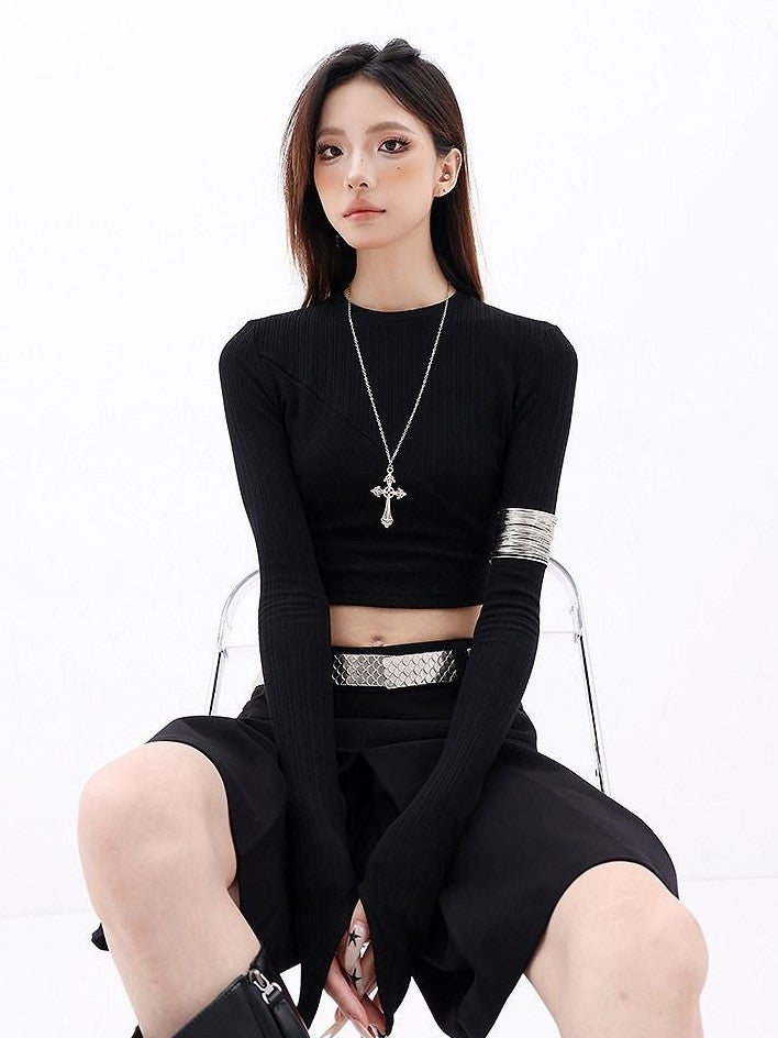 QIUQIU STUDIO Ribbed Asymmetrical Cropped Fitted Women&