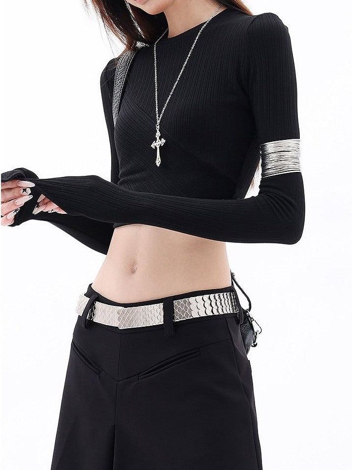QIUQIU STUDIO Ribbed Cropped Round Neck Slim Fit Women&
