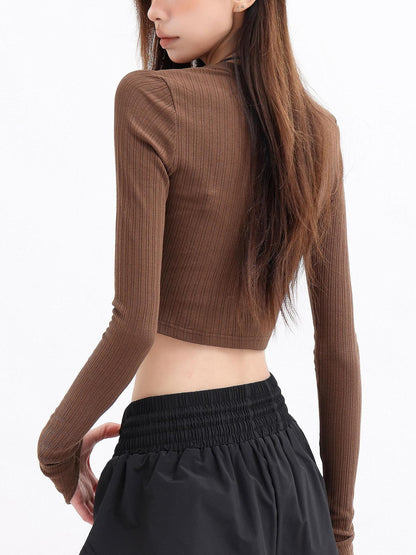 QIUQIU STUDIO Ribbed Cropped Round Neck Slim Fit Women&