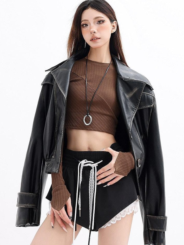 QIUQIU STUDIO Ribbed Cropped Round Neck Slim Fit Women&