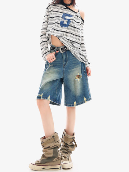 QIUQIU STUDIO Ripped Fringe Ombre Distressed Wide Leg Women&