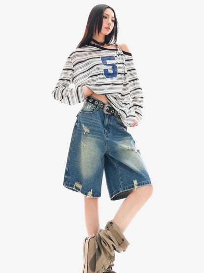 QIUQIU STUDIO Ripped Fringe Ombre Distressed Wide Leg Women&