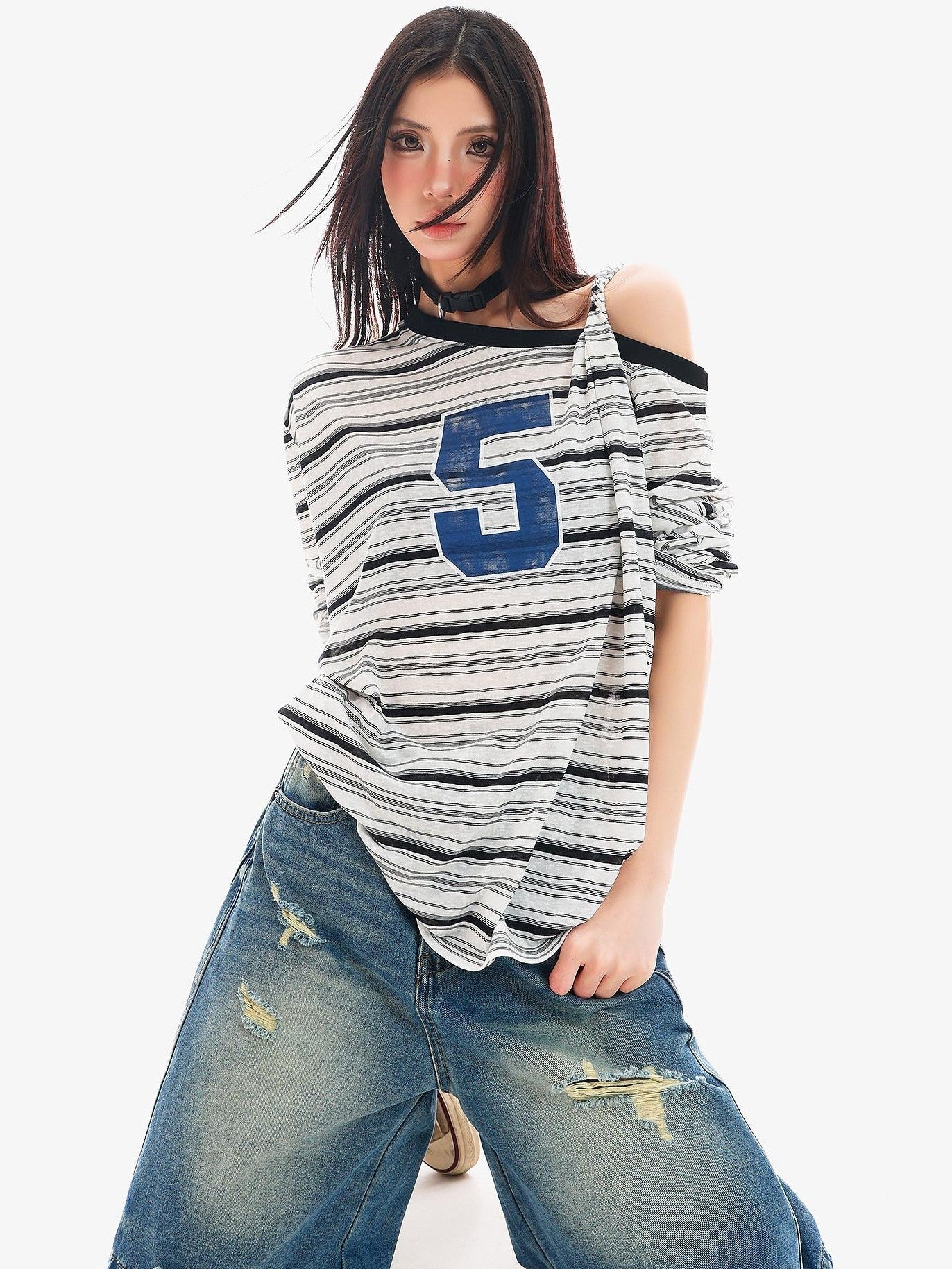 QIUQIU STUDIO Ripped Fringe Ombre Distressed Wide Leg Women&