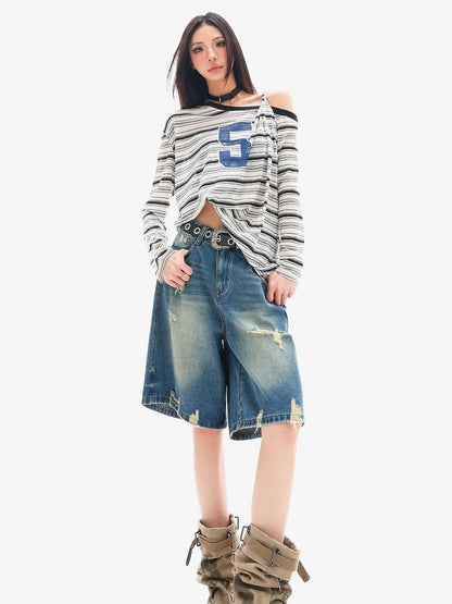 QIUQIU STUDIO Ripped Fringe Ombre Distressed Wide Leg Women&