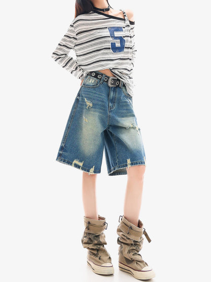 QIUQIU STUDIO Ripped Fringe Ombre Distressed Wide Leg Women&