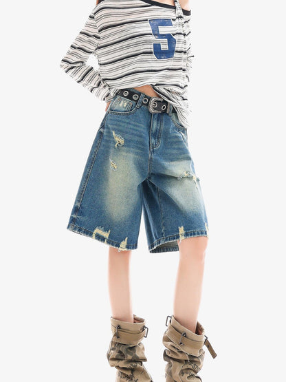 QIUQIU STUDIO Ripped Fringe Ombre Distressed Wide Leg Women&