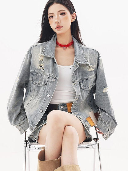 QIUQIU STUDIO Ripped Washed 3d Embellished Women&