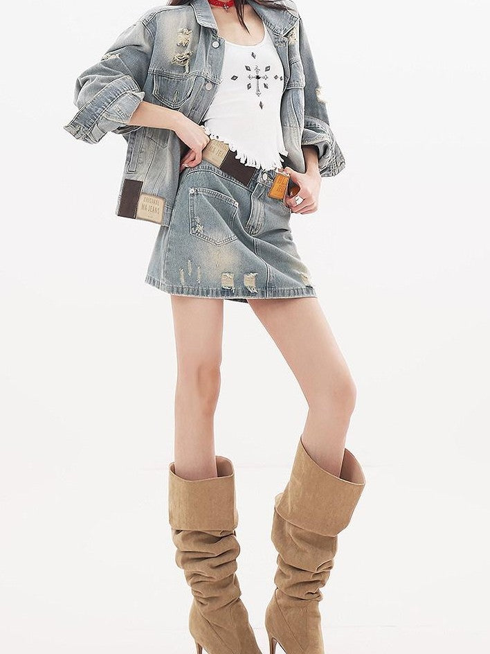 QIUQIU STUDIO Ripped Washed 3d Embellished Women&