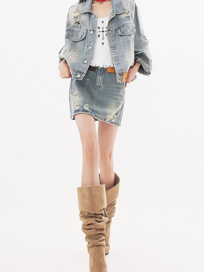 QIUQIU STUDIO Ripped Washed 3d Embellished Women&