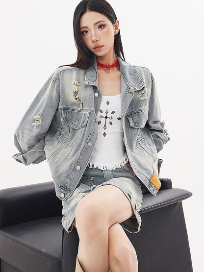 QIUQIU STUDIO Ripped Washed 3d Embellished Women&