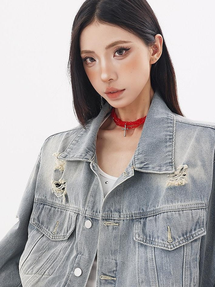 QIUQIU STUDIO Ripped Washed 3d Embellished Women&