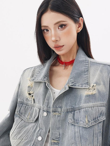QIUQIU STUDIO Ripped Washed 3d Embellished Women&