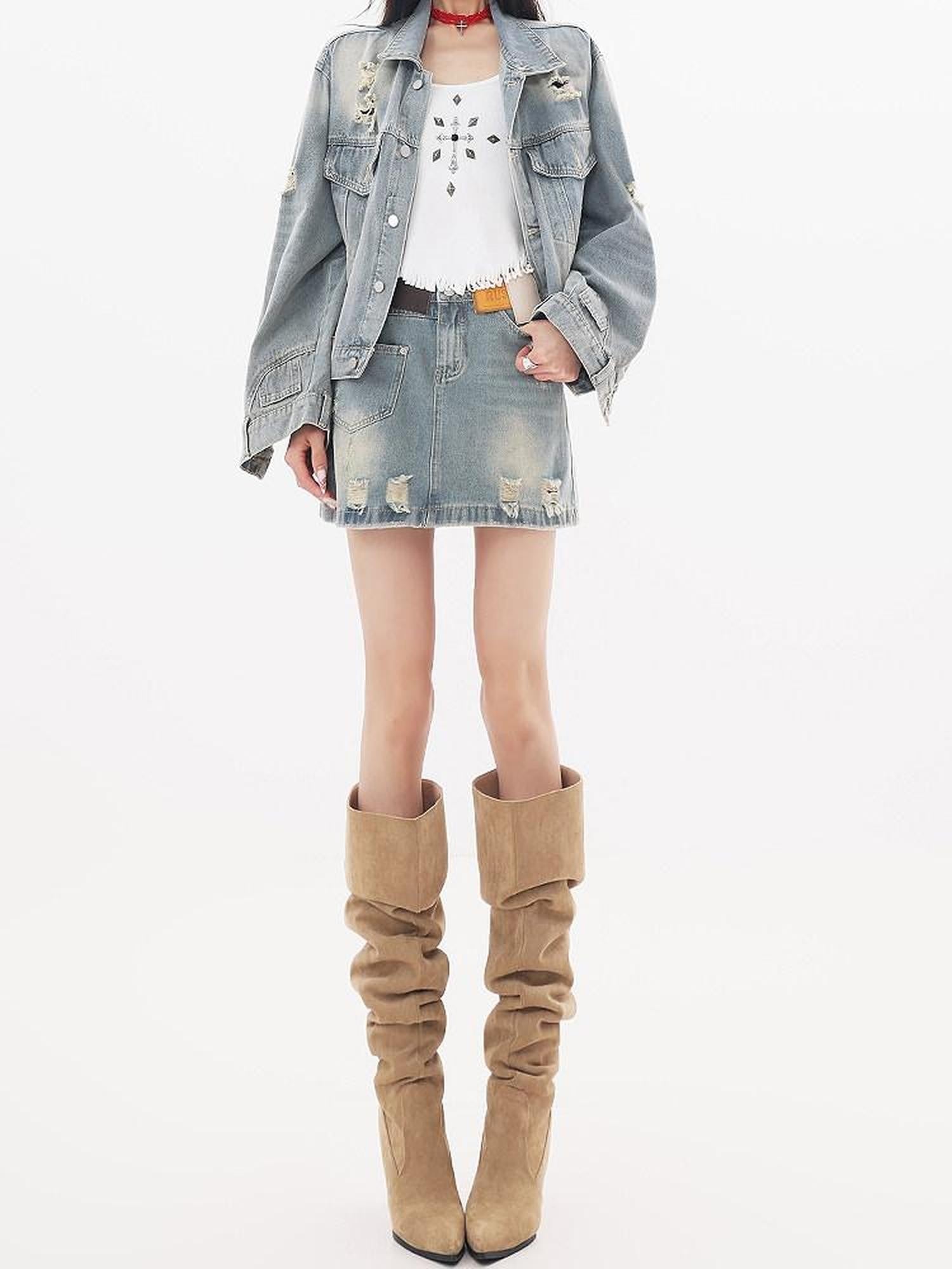 QIUQIU STUDIO Ripped Washed 3d Embellished Women&