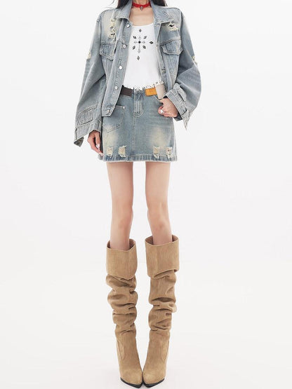 QIUQIU STUDIO Ripped Washed 3d Embellished Women&