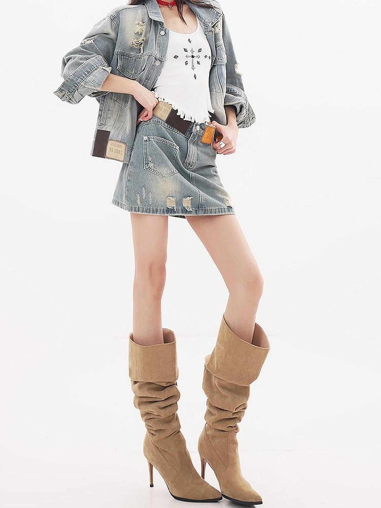 QIUQIU STUDIO Ripped Washed 3d Embellished Women&