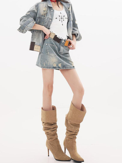 QIUQIU STUDIO Ripped Washed 3d Embellished Women&