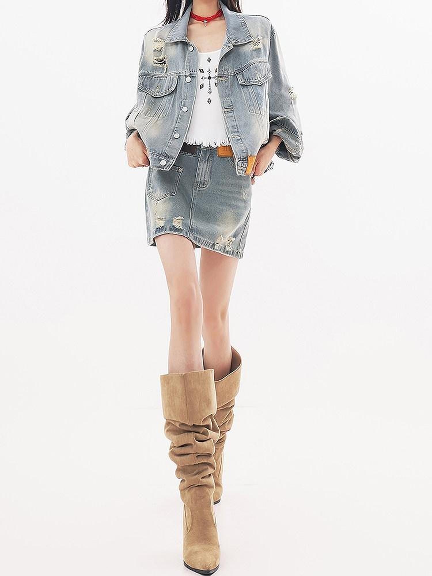 QIUQIU STUDIO Ripped Washed 3d Embellished Women&