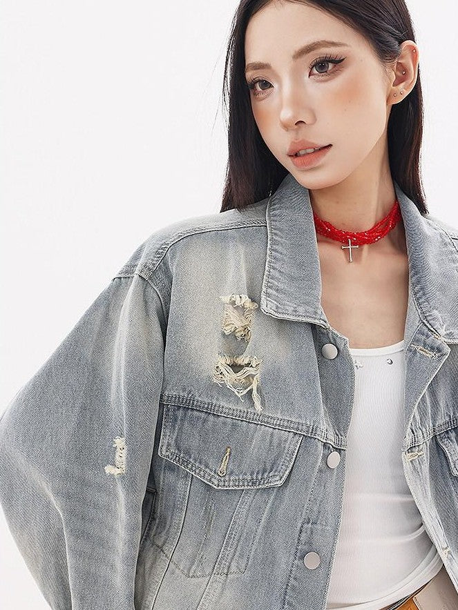 QIUQIU STUDIO Ripped Washed 3d Embellished Women&