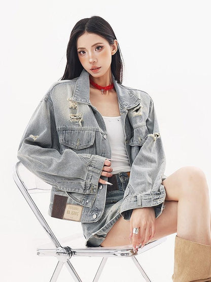 QIUQIU STUDIO Ripped Washed 3d Embellished Women&